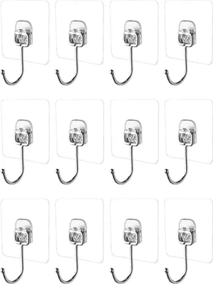 Produktbild von 16 Stück 15kg (Max) Selbstklebend Haken Extra Stark, Große Klebehaken Transparent Haken Selbstklebend Wandhaken Selbstklebend für Küche Bad Wand