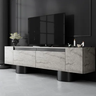 Immagine prodotto di Skye Decor, Bohem - Travertine, Black, mobile TV, travertino, pannelli truciolari rivestiti al 100% in melamina, 180 x 50 x 30 cm