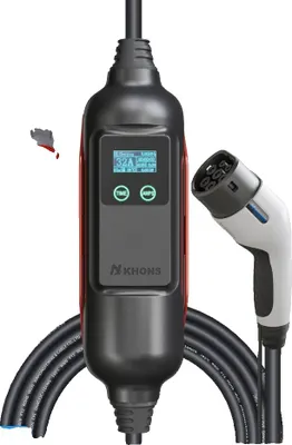 Zdjęcie produktu dla Ładowarka Khons EV, moc wyjściowa 22 kW, regulowany prąd od 6A do 32A, adapter 22kW i 32A, TYPE2