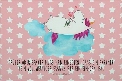 Produktbild von Mr. & Mrs. Panda Glas Schneideplatte Einhorn Verliebt - Rot Pastell - Geschenk, Einhörner, schneidbrett, Freundin, Wolke, Liebe, Glasschneidebrett, Schneidebrett Aus