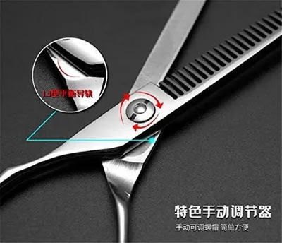 Produktbild von Set aus Haarschneideschere und Kamm für Linkshänder, professionelle Friseurschere aus Edelstahl, Effilierschere, 17 cm