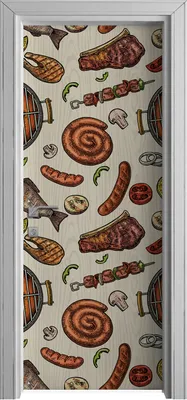 Produktbild von Tür Selbstklebende 80x210 cm Türfolie Türtapete Klebefolie - Barbecue Grill