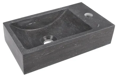 Produktbild von Differnz Hura L Handwaschbecken - Gäste-WC-Handwaschbecken aus Kalkstein - 40 x 22 x 11 cm - Grau - Wandmontage - Kombinierbar mit verschiedenen Armaturen und Möbeln - Bluestone/Naturstein