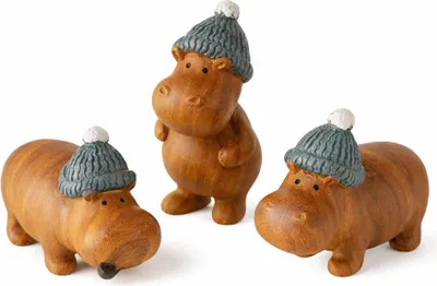 Produktbild von Nilpferd Dekofiguren 3er Set – Kunstharz, handgearbeitet, 6,5 cm