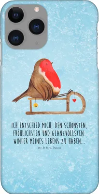 Produktbild von Mr. & Mrs. Panda Iphone 11 Pro Handyhülle Rotkehlchen Schlitten - Eisblau - Geschenk, Premium Kunststoff, Handy Case, Weihnachten, Vogel
