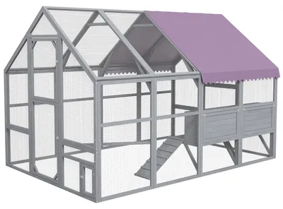 Image de Poulailler - Abri pour poules - Résistant aux intempéries - 280 x 185,5 x 188 cm - Bois de sapin et métal - Gris