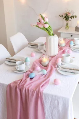 Productafbeelding van Famanu tafelkleed, 100% mousseline, 48 cm x 5 meter, roze