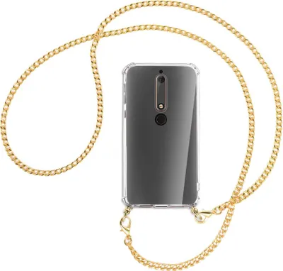 Produktbild von Handykette Backcover-Schutzhülle mit Band (Metall goldfarben) für Nokia 6.1 - goldfarbene Kette