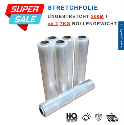 Produktbild von GEWA Stretchfolie Wickelfolie Strechfolie Umzugsfolie Palettenfolie 17,20,23 my 6 Rollen, 23my, 300m & 3kg/Rolle