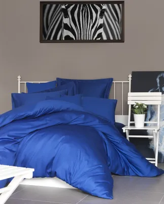 Produktbild von L'Essentiel Linge de Maison, De Dark Blue, Satin-Einzelbettlaken (FR) (IT) (ES) (DE), Dunkelblau, 100 % Baumwollsatin, 90 x 200+30 cm