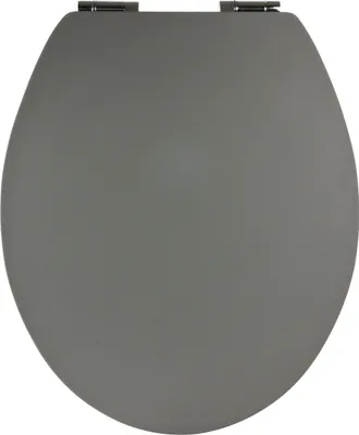 A top-down view of a closed gray toilet seat.