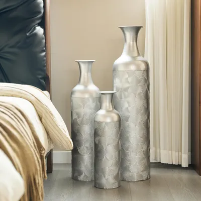 Image de okwish Ensemble 3 vases métal rétro, vases de sol, déco verticale pour salon et chambre