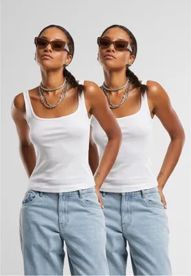 Obrázek produktu pro Dámské tílko Urban Classics Ladies Wide Neck Rib Top 2-Pack white+white - 5XL