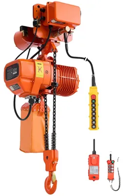 Productafbeelding van VEVOR Elektrische kettingtakel, 2000 kg, 6,1 meter hefhoogte, driefasig, met 100 meter draadloze afstandsbediening en 4,8 meter bediening via kabel, G100 dubbele ketting, noodstop, elektrische kettingtakel voor fabrieken, magazijnen en garages
