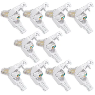 Produktbild von 10 x CAT 5 / 6 / 7 RJ45 Stecker zur werkzeuglose Montage mit Knickschutz Tool-less
