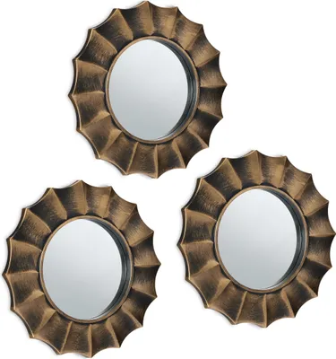 Produktbild von Relaxdays Spiegel 3er Set, runde Zierspiegel, Ø 25 cm, Wohnzimmer, Schlafzimmer, Flur, Dekospiegel, Kunststoff, gold