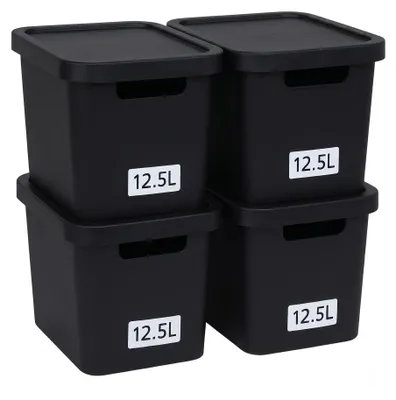 Produktbild von Plastard Aufbewahrungsbox mit Deckel 4er-Set 12,5 Liter in Schwarz
