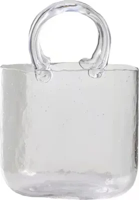 Produktbild von Transparente Glas-Handtasche Vase, modernes minimalistisches Design, dekorativer Blumenkübel, Wasserpflanzen, Wohnzimmer Deko, Fischglas, kreative Glasdekoration