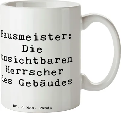 Produktbild von Mr. & Mrs. Panda Tasse Spruch Hausmeister Macht - Weiß - Geschenk, Hausmeisterhumor, haferl, schöne, Berufspassion, Berufsliebe, Teetasse, Hausmeisterrolle, Kaffeetasse