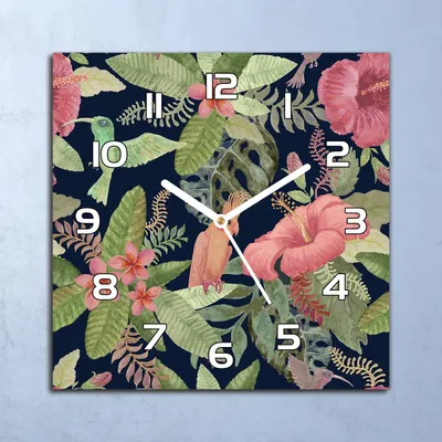 Produktbild von Deko Glasuhr Wanduhr 30x30 Papagei im Dschungel Quarz Küchenuhr Bürouhr