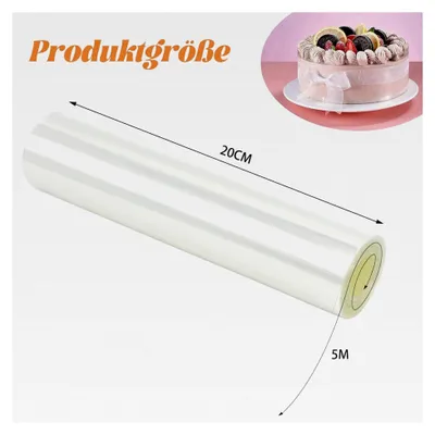 Produktbild von Tortenrandfolie 20 cm hoch x 10 m, transparente PET Tortenfolie, wiederverwendbar für die Herstellung von Kuchen, Mousse, Gebäck, Schokolade und Dessertringen