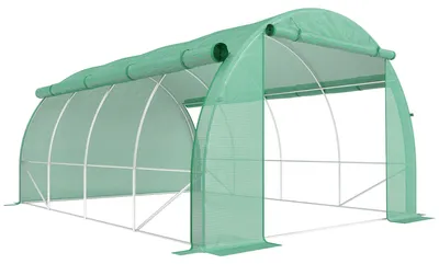 Image de Serre en film plastique - Serre accessible - 4 x 3 x 2 mètres - Étanche - Structure en acier galvanisé - Plastique PE - Fenêtres en filet - Couleur verte