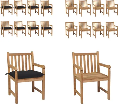 Produktbild von vidaXL Gartenstühle 8 Stk. mit Schwarzen Kissen Massivholz Teak - Gartenstuhl - Gartenstühle - Gartensessel - Holzstuhl