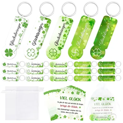 Zdjęcie produktu dla Zestaw 20 sztuk breloczków do wózka sklepowego, akryl, kształt koniczyny, amulet szczęścia, idealny jako prezent