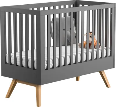 Produktbild von Babybett / Gitterbett Naema 06, Farbe: Grau / Eiche - Liegefläche: 70 x 140 cm (B x L)