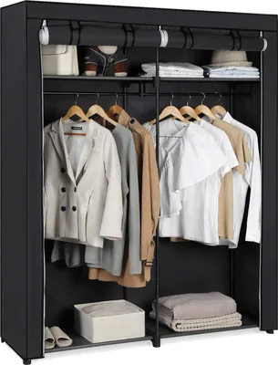 Produktbild von Garderobe - 2 Kleiderstangen und Einlegeböden - klappbar - 140 x 43 x 174 cm - Schwarz