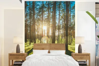 Produktbild von MuchoWow® Fototapete für Wohnzimmer oder Schlafzimmer Wandtapete Vinyl Motivtapete Sonne - Bäume - Landschaft - Gras - 190x260 cm - Papiertapete