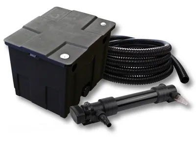 Immagine prodotto di Set completo SunSun: filtro per laghetti CBF-350 fino a 12000 L come filtro a flusso continuo, chiarificatore per laghetti CUV-636 con chiarificatore UVC da 36W, tubo per laghetti da 5 m da 25 mm (1")