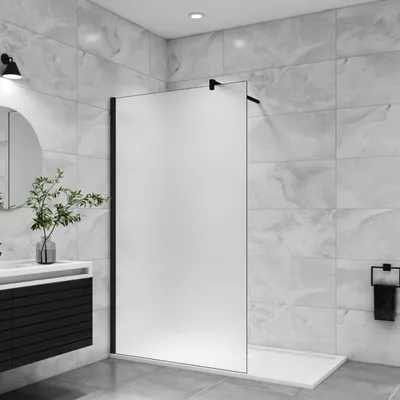 Produktbild von 100x200cm WALK IN Schwarze Duschwand Milchglas 10mm NANO ESG Glas Duschabtrennung+ StabilisierungsStange 140cm