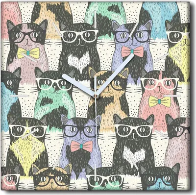 Produktbild von Coloray Uhr auf Leinwand 30x30 cm Wand Uhr Dekoration Wohnzimmer Segeltuch weiße Zeiger -Kunstkatzen Tiere.