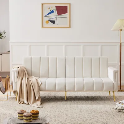 Produktbild von Schlafsofa mit Bettfunktion, 2-Sitzer mit verstellbaren Armlehnen und Rückenlehnen, Polstersofa, Samtbezug