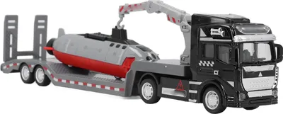 Immagine prodotto di Camion semiribassato giocattolo in lega con sottomarino, veicolo da costruzione educativamente realistico per bambini e adulti, grigio