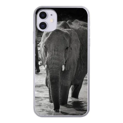 Produktbild von MuchoWow® Handyhülle Schutzhülle Hülle für iPhone 11 Elefant - Tiere - Wasser - Schwarz und weiß Silikon Softcase Handy Hülle - Handytasche