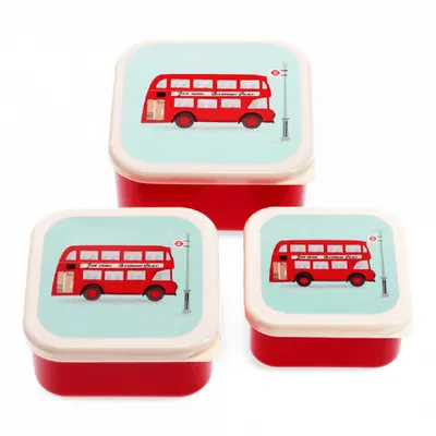 Produktbild von Snack Box 3er Set Routemaster Bus Lunchbox Kunststoff ca.11,5x11,5x5,5cm (große Box)