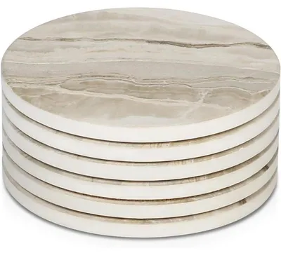 Produktbild von Untersetzer Keramik Marmor-Stil 6er Set saugfähig mit Korkboden 10 cm Sandmarmor