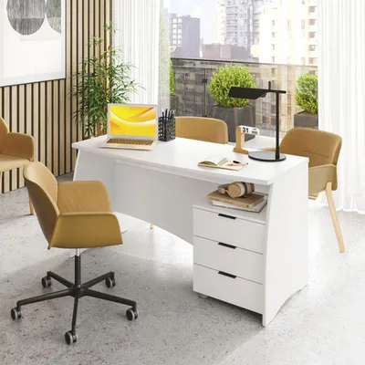 Productafbeelding van Azziz - Bureau, 136x67x72h cm Mat Wit, 3 Laden