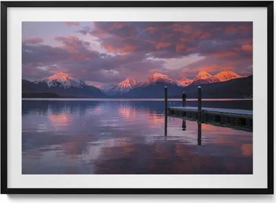Produktbild von Bergsee und Wolken– Wandbild mit Rahmen – Gerahmtes Bild  – Wanddekoration – 100x70 cm –  Schwarz Rahmen