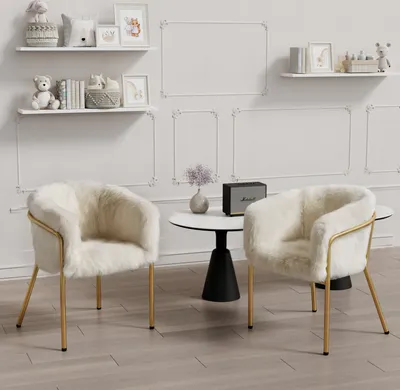 Produktbild von Flieks Esszimmerstuhl 2er Set, Küchenstuhl Polsterstuhl mit Metallbeinen, Wohnzimmerstuhl Essstuhl Schminkstuhl, Kaninchensamt, Beige