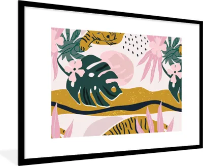 Produktbild von MuchoWow® MuchoWow® Gerahmtes Poster Tiger - Pflanzen - Dschungel - Muster 90x60 cm - Poster mit zchwarzem Bilderrahmen - Wanddekoration - Fotos