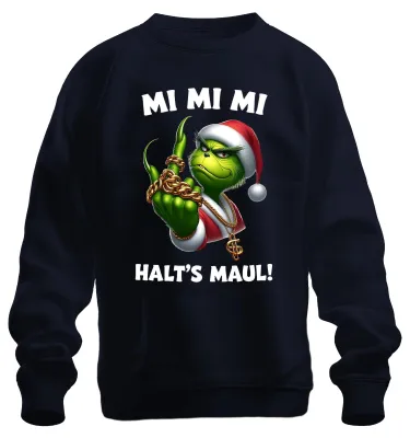 Produktbild von Grinch Weihnachtsgrinch MI MI MI HALT'S MAUL Goldkette Sweatshirt Pullover, Navy, 3XL