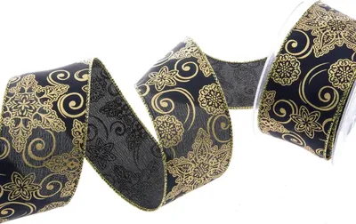 Produktbild von Dekoband "Ornamentsterne" schwarz-gold 50mm 10m