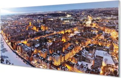 Produktbild von Glasbilder 100x50 Wandkunst Danzig Winterpanorama Fluss