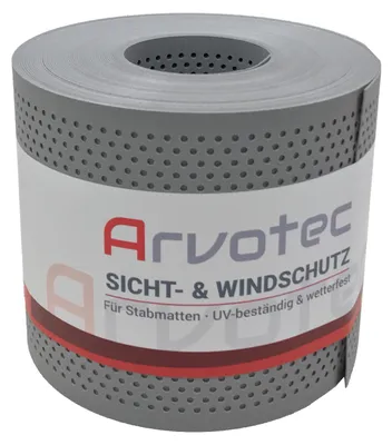 Produktbild von Arvotec Sichtschutzstreifen | 25m Rolle, Gelocht, Fenstergrau | besonders Stark mit 1,1 mm, keine Klemmschienen nötig | UV- und witterungsbeständig