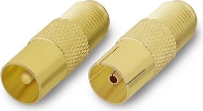Produktbild von ARLI 2x TV Adapter Set – IEC 9,5 mm 1x Stecker + 1x Kupplung vergoldet auf F-Kupplung | Koaxial Konverter für SAT & TV