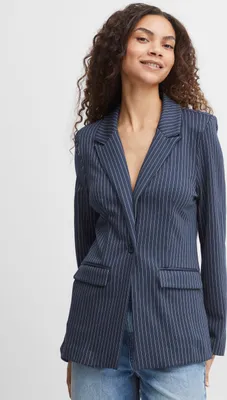 Produktbild von b.young BYRIZETTA Damen Blazer Longblazer Jacke mit Reverskragen und Knopf Regular Fit mit Stretch gestreift