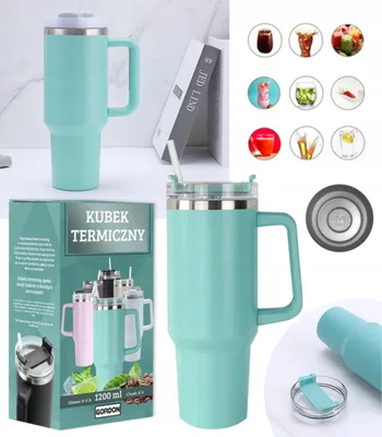 Zdjęcie produktu dla MagiCook TURKUSOWY KUBEK TERMICZNY 1200 ML Z SŁOMKĄ W STYLU AMERYKAŃSKIM Turkusowy